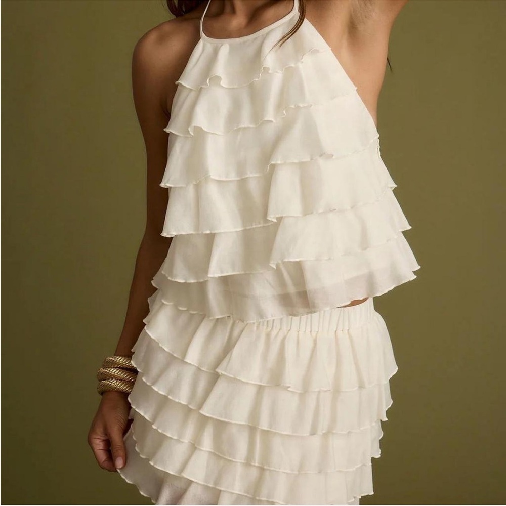 12th Tribe Cream Ruffle Halter with Skirt